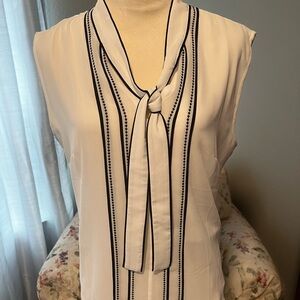 White House Black Market White Blouse with Black Trim